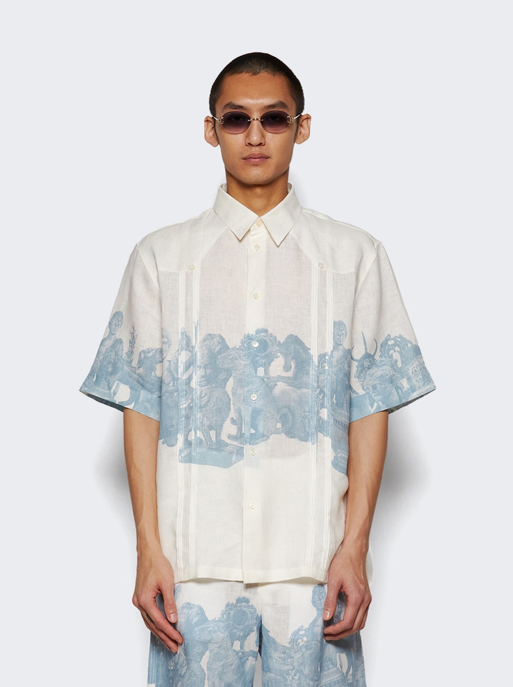 Shirt With Hubert Object Print Blue And White - 2