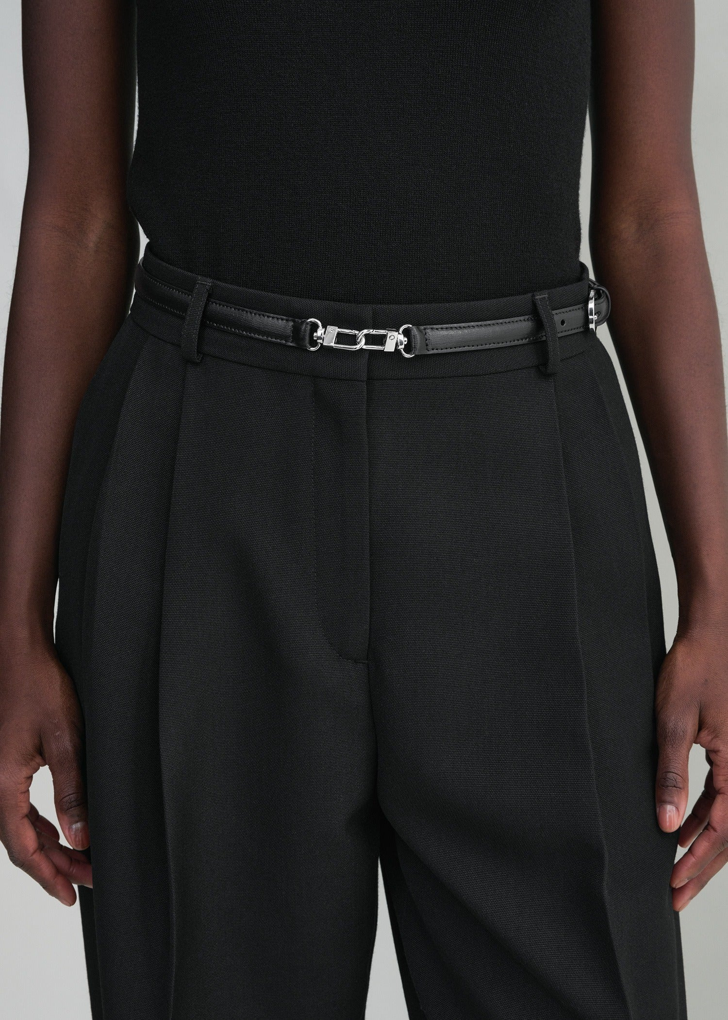 Double clasp leather belt black - 2