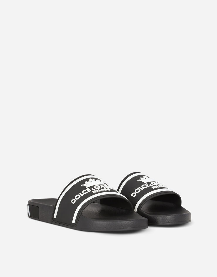 Rubber beachwear sliders with Dolce&Gabbana milano and crown - 2