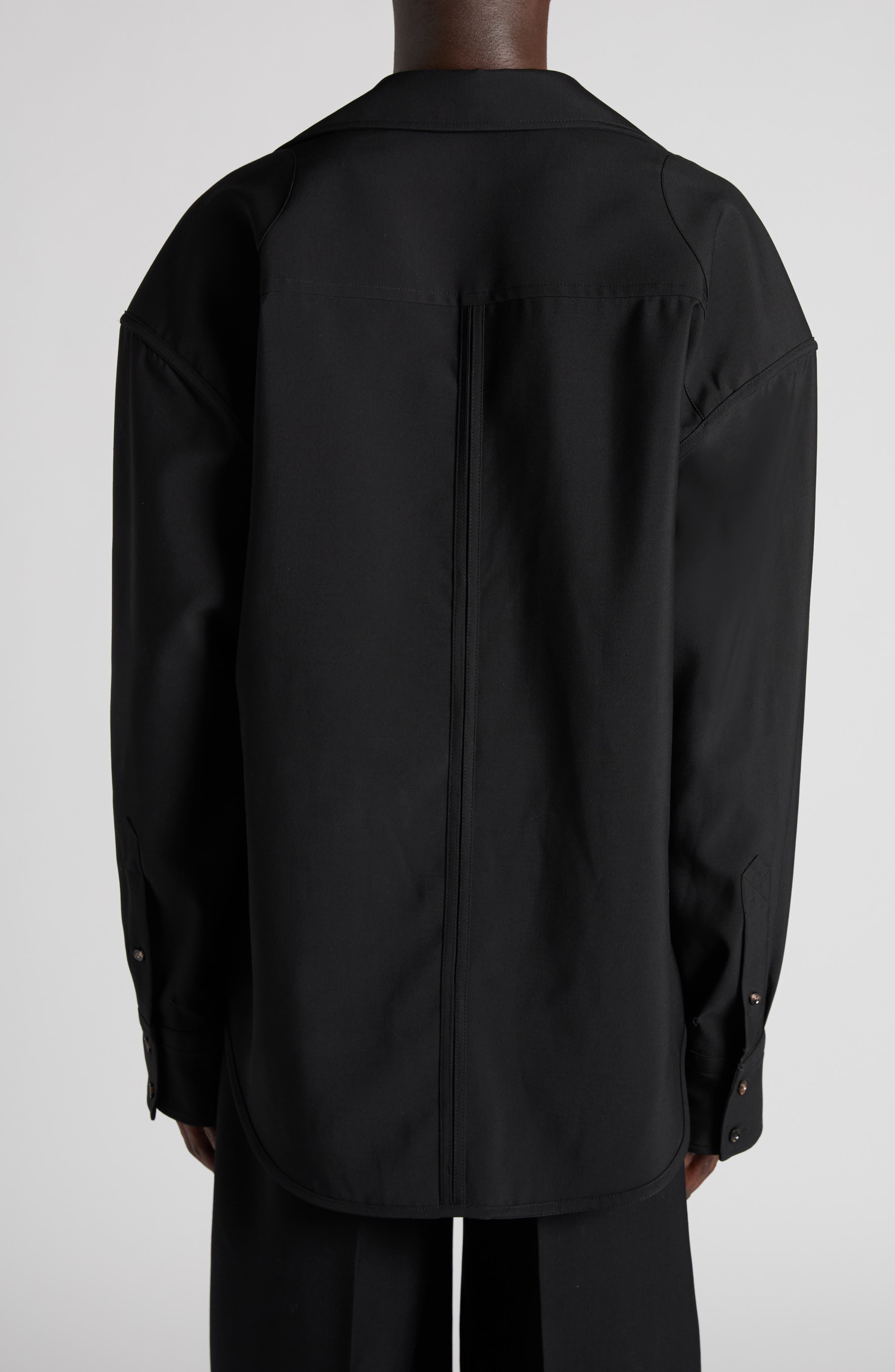 Bottega Veneta Light Wool Button-Up Shirt with Enameled Matchsticks in 1000 Black at Nordstrom - 3
