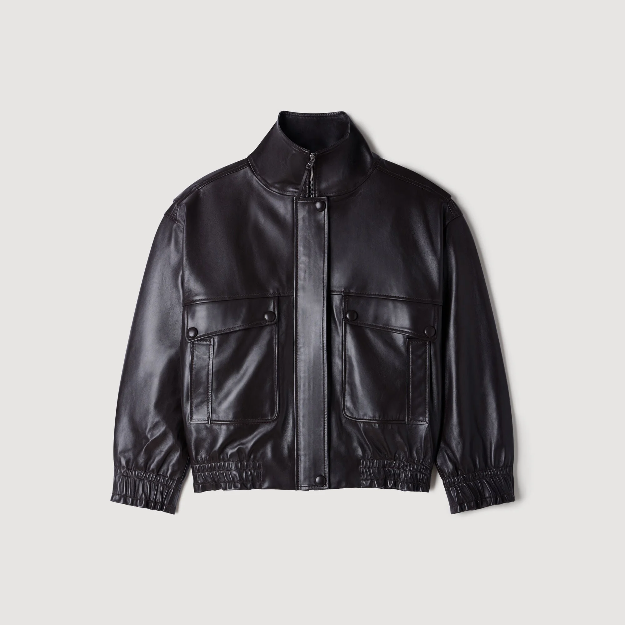 STANDING COLLAR LEATHER JACKET - 1