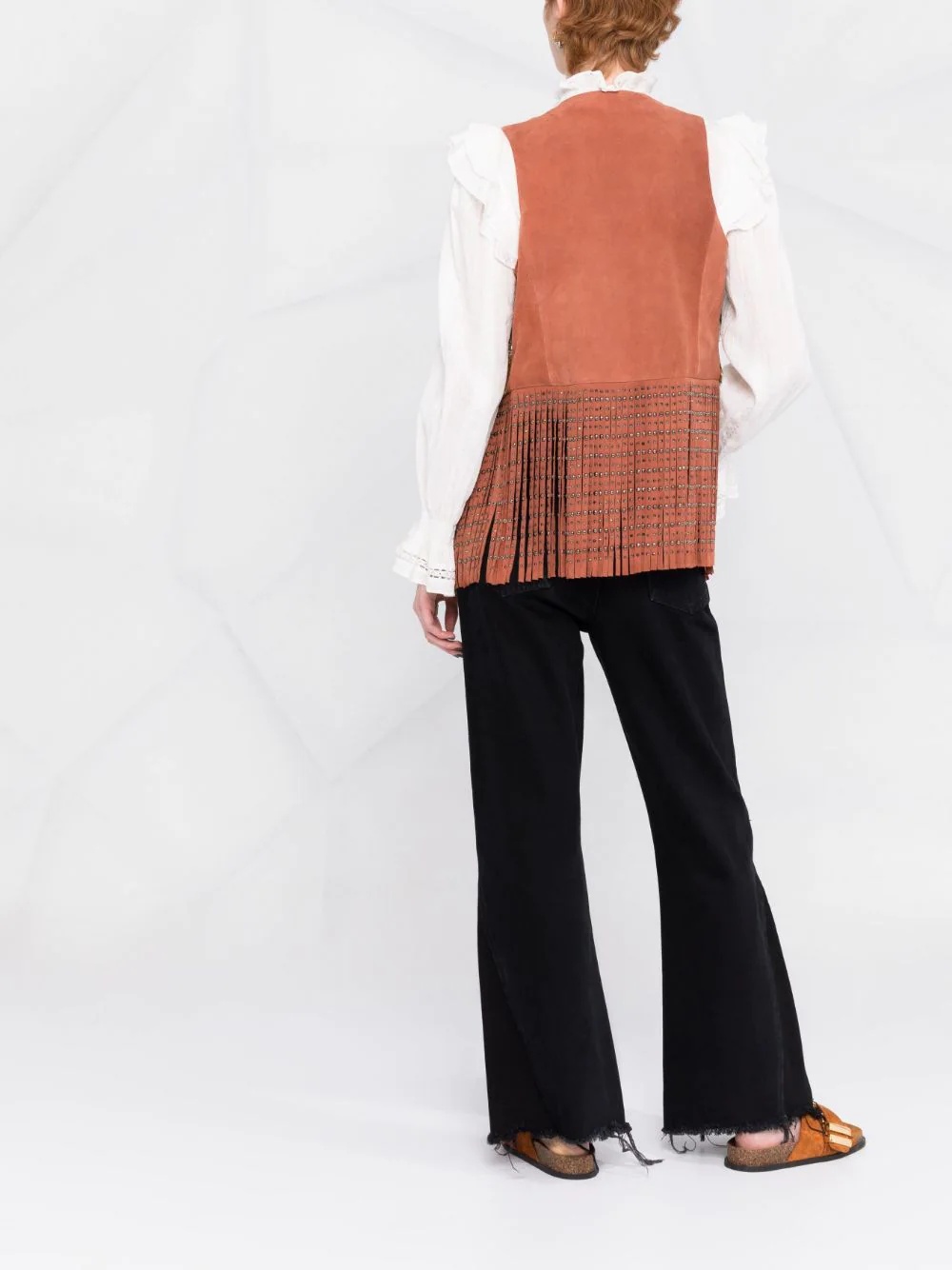 fringed patterned gilet - 4