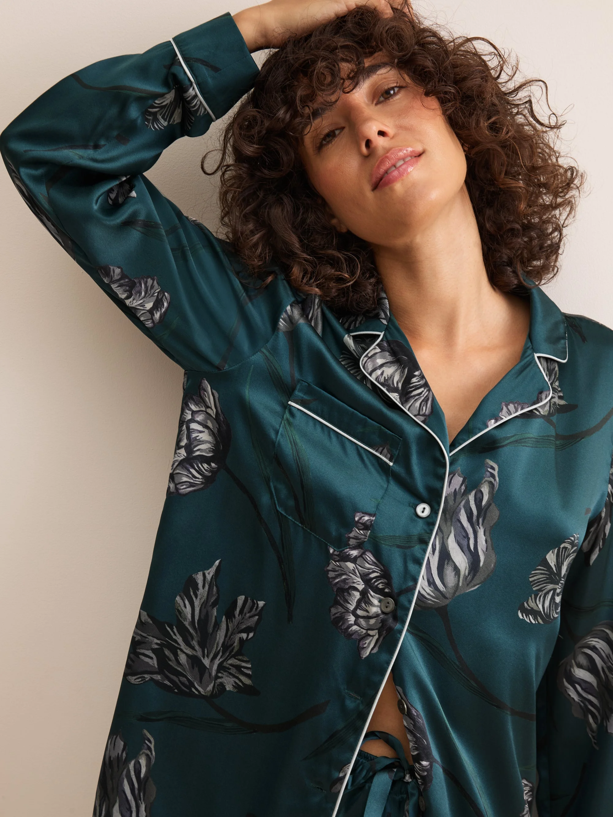 Brindisi Silk Pajamas Teal & Gray Tulip - 1