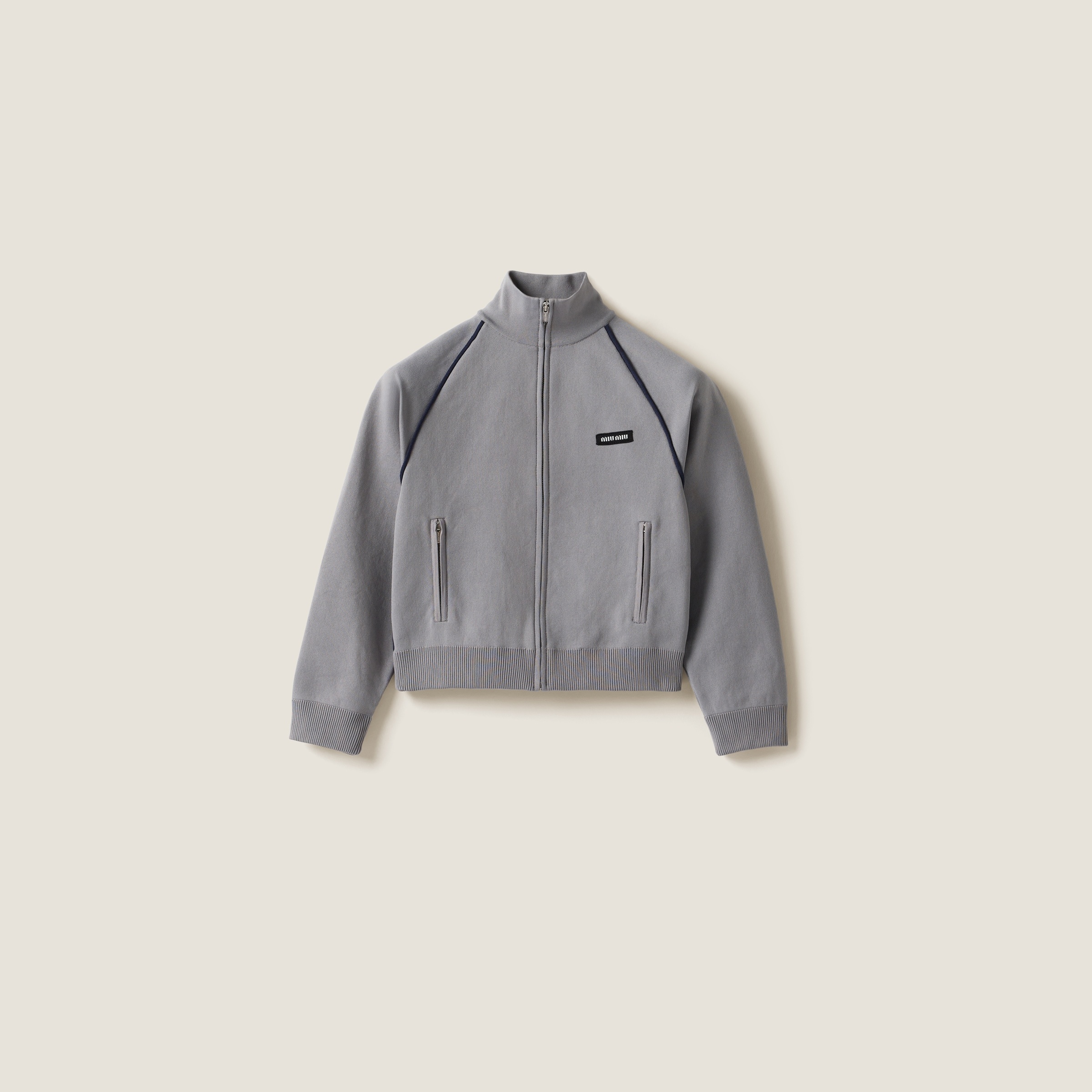 ブルゾン MIU MIU MMF958_16WY_F022X TECHNICAL YARN ZIPPER CARDIGAN Blue/white Technical Yarn Zipper Cardigan | Miu Miu