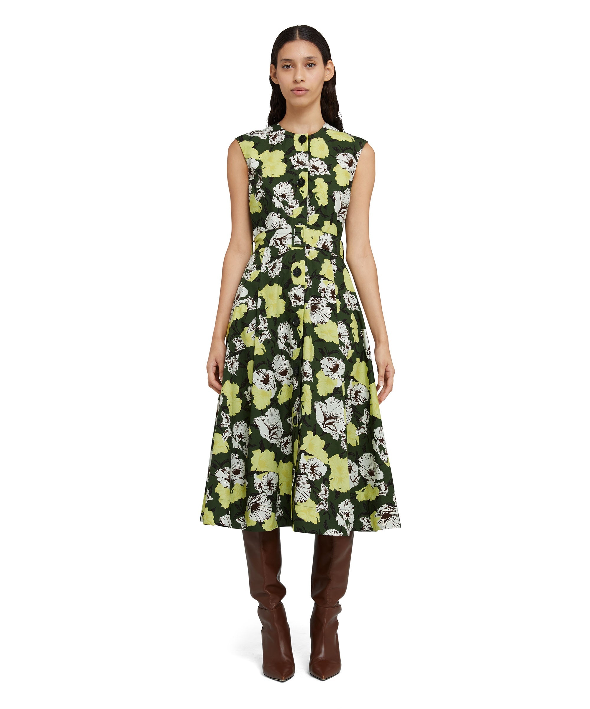 Poplin cotton midi poodle dress with "Hibiscus Camouflage" print - 5