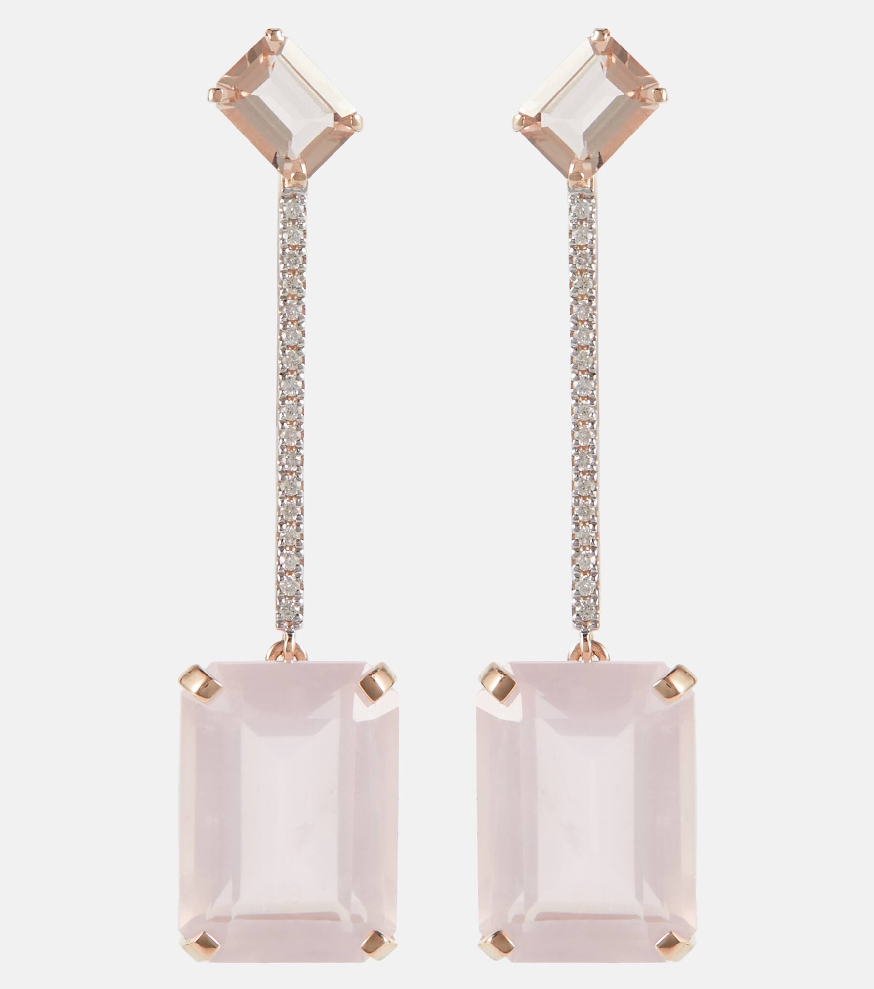 14kt gold earrings with morganite, quartz and diamonds - 1