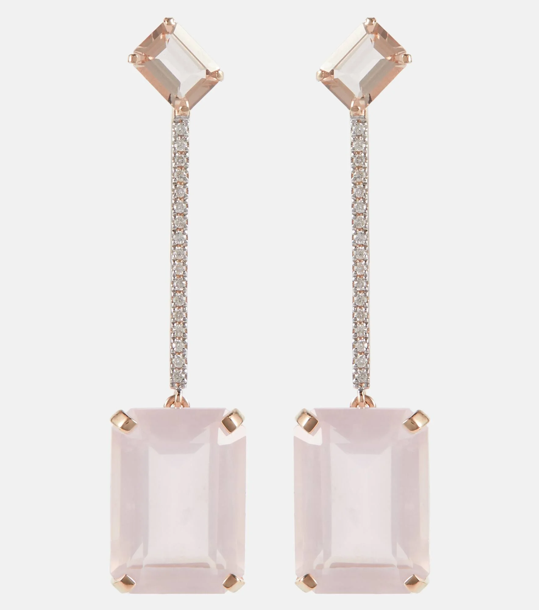14kt gold earrings with morganite, quartz and diamonds - 1
