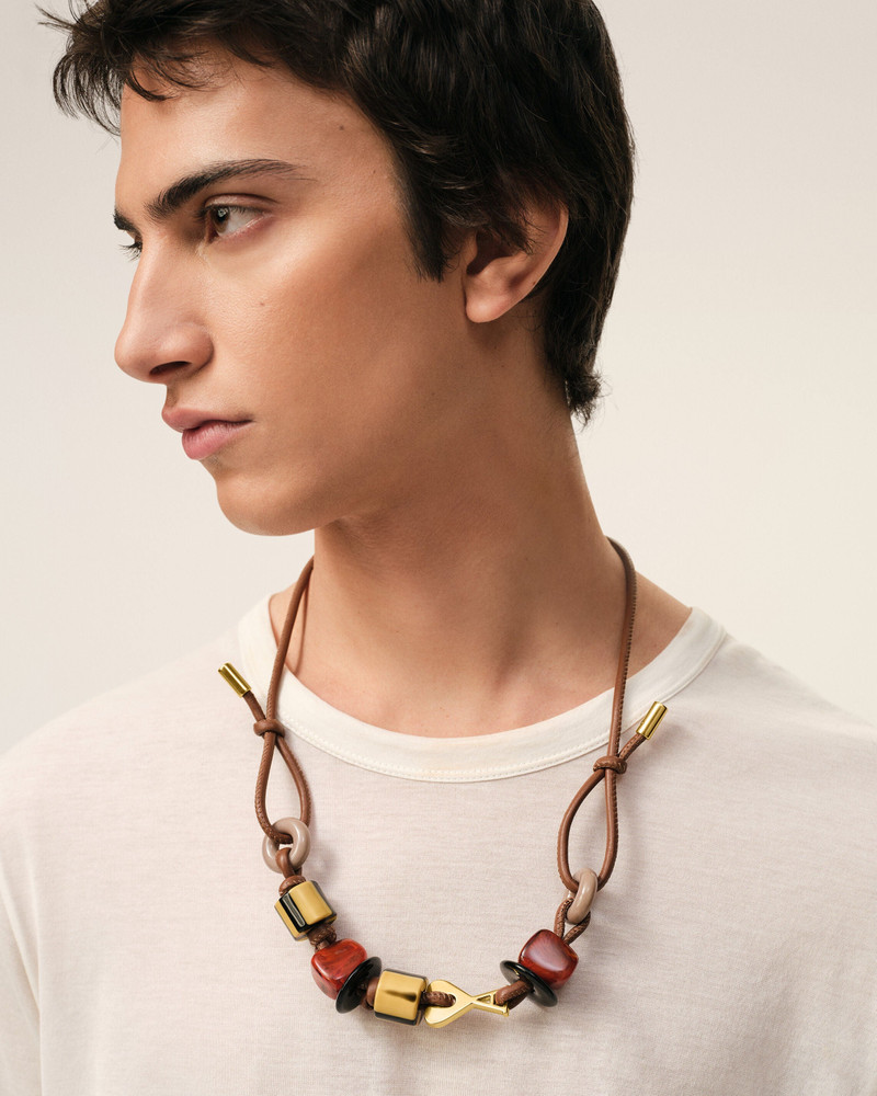 AMI Paris BROWN LEATHER AMI DE COEUR PEARLS NECKLACE outlook