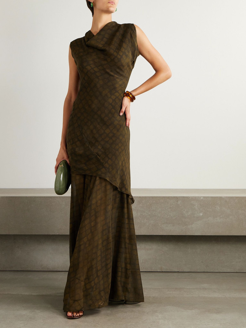 cortana Copal draped layered printed silk-georgette maxi dress Brown outlook