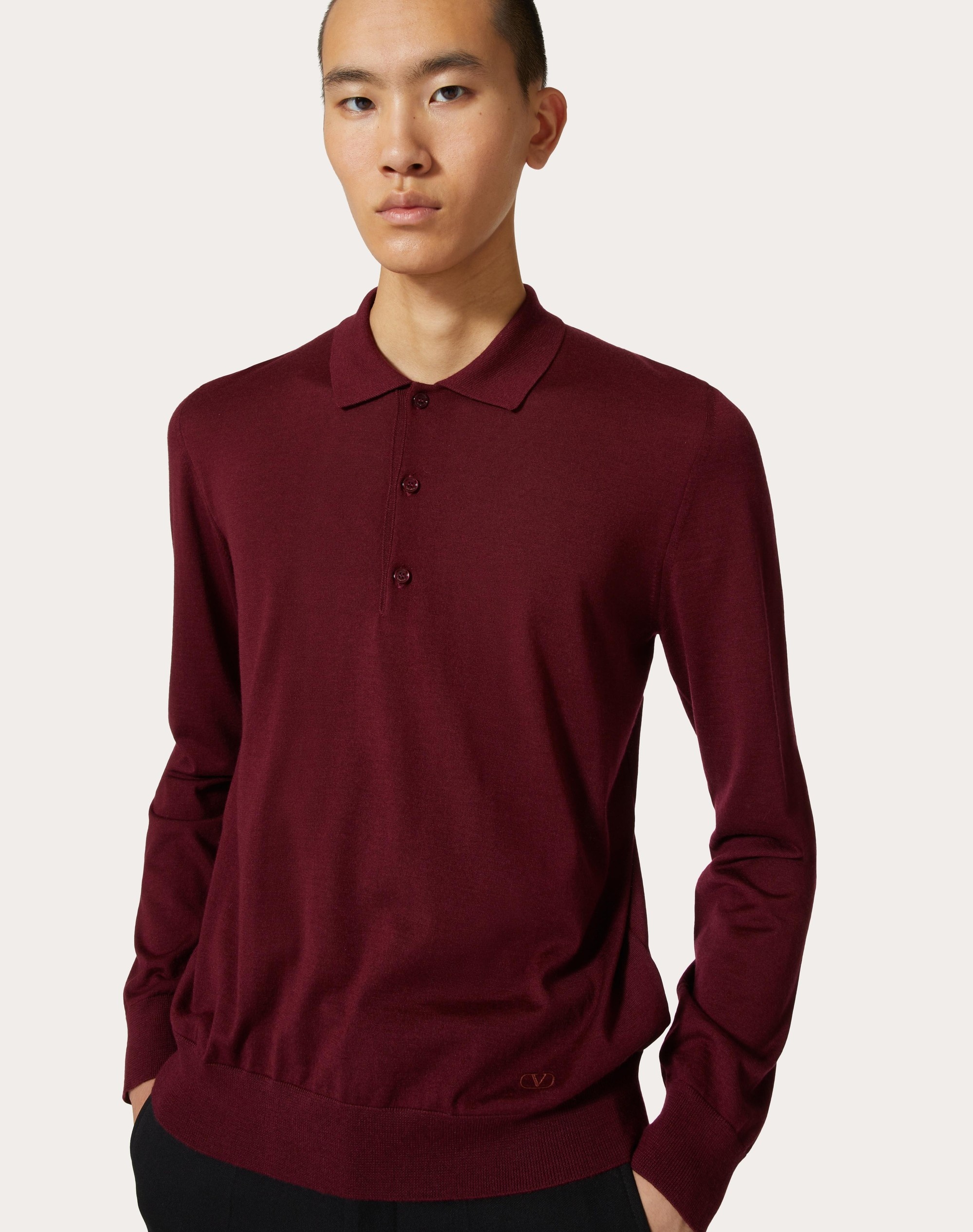 LONG-SLEEVE CASHMERE AND SILK POLO SHIRT WITH VLOGO SIGNATURE EMBROIDERY - 5