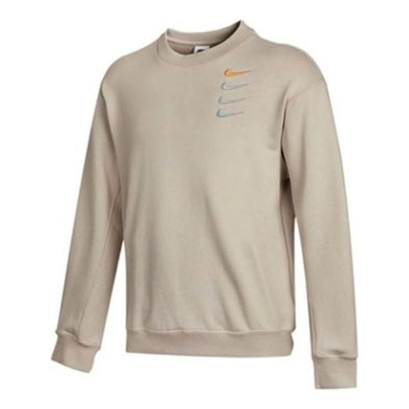 Nike French Terry Swoosh Embroidered Round Neck Sports Pullover Couple Style light grey DB9408-277 - 1
