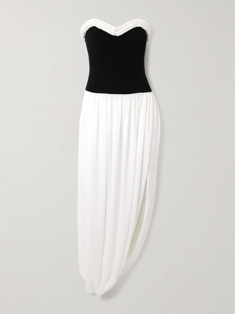 Augusta asymmetric sequin-embellished draped crepe bustier dress Ivory - 1