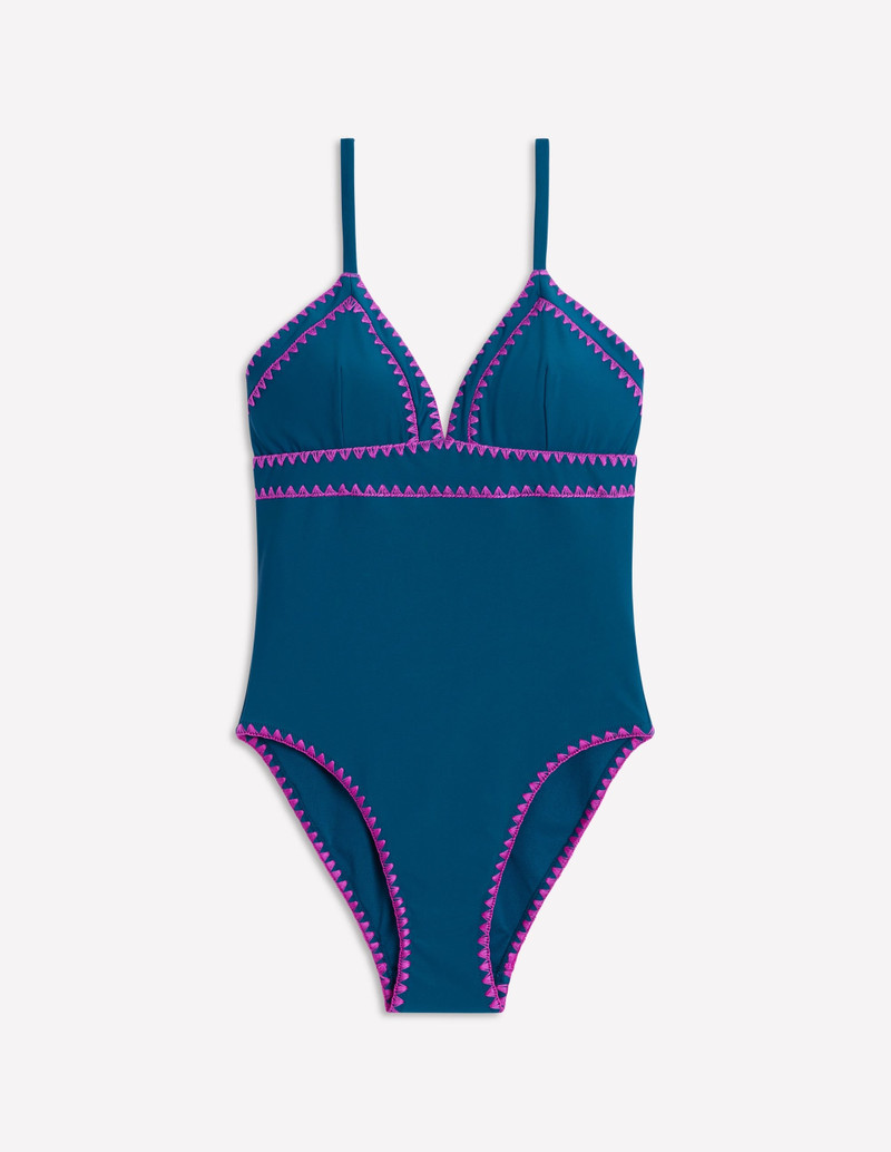 Kasos String V Neck Swimsuit-Oceanside, Very Fuchsia 8