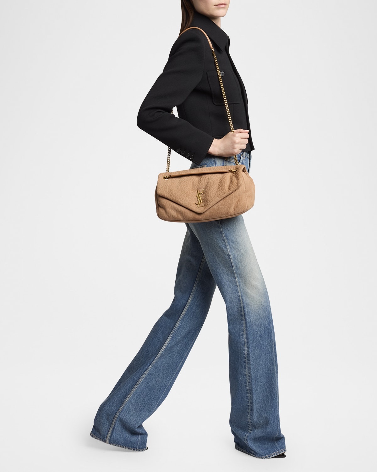 Calypso Medium YSL Shoulder Bag in Grained Nubuck Leather - 6