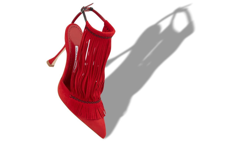 Manolo Blahnik Red Suede Fringe Detail Pumps outlook
