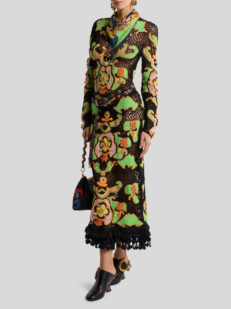 Etro LONG COTTON DRESS WITH CROCHET-EFFECT FLORAL MOTIF outlook