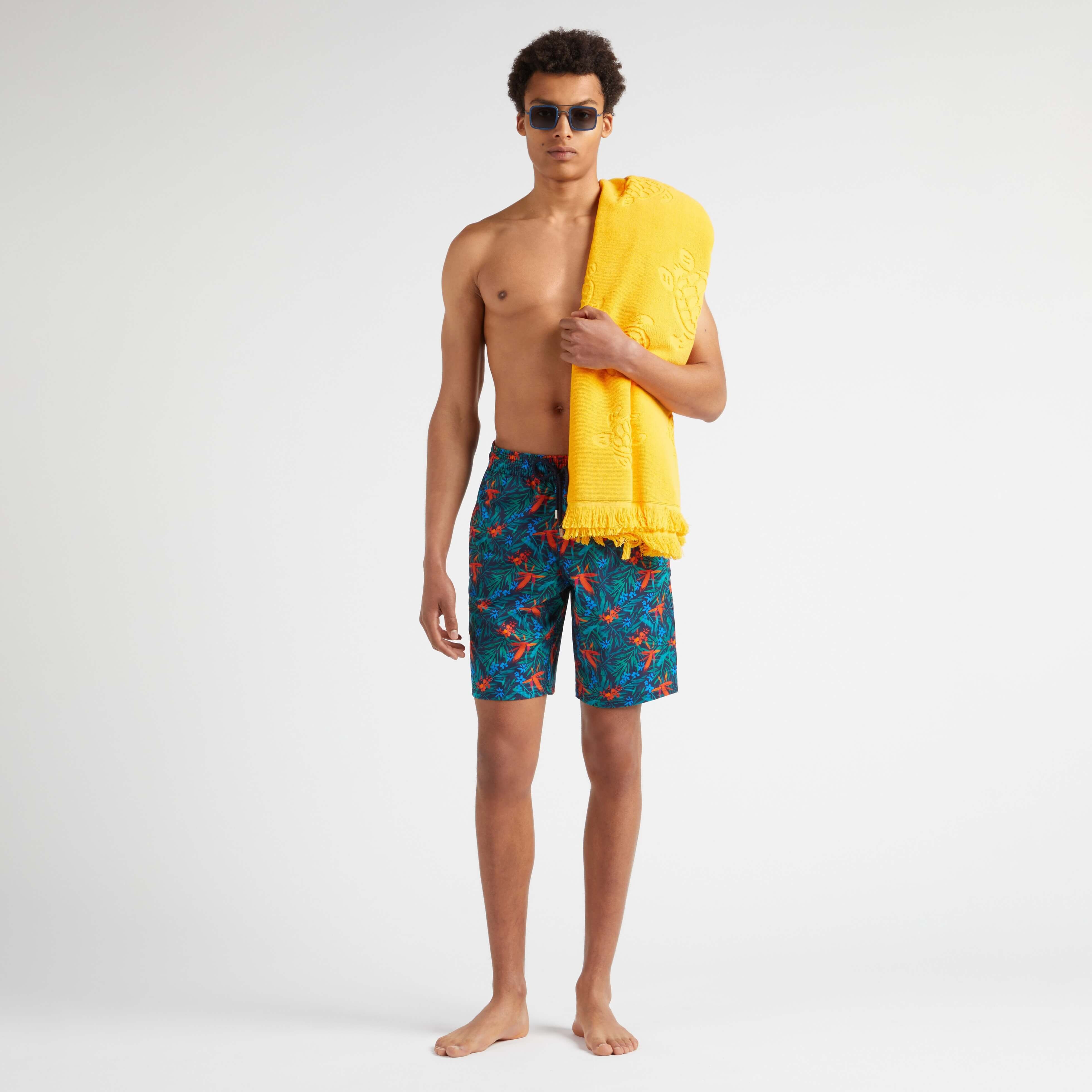 Men Stretch Long Swim Trunks Tropical Flowers - 5