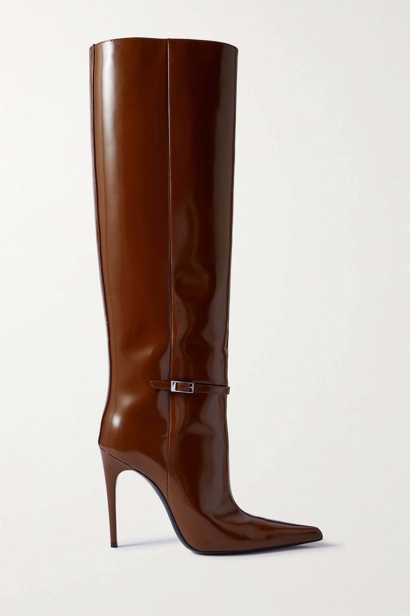 Vendôme buckled glossed-leather knee boots - 1