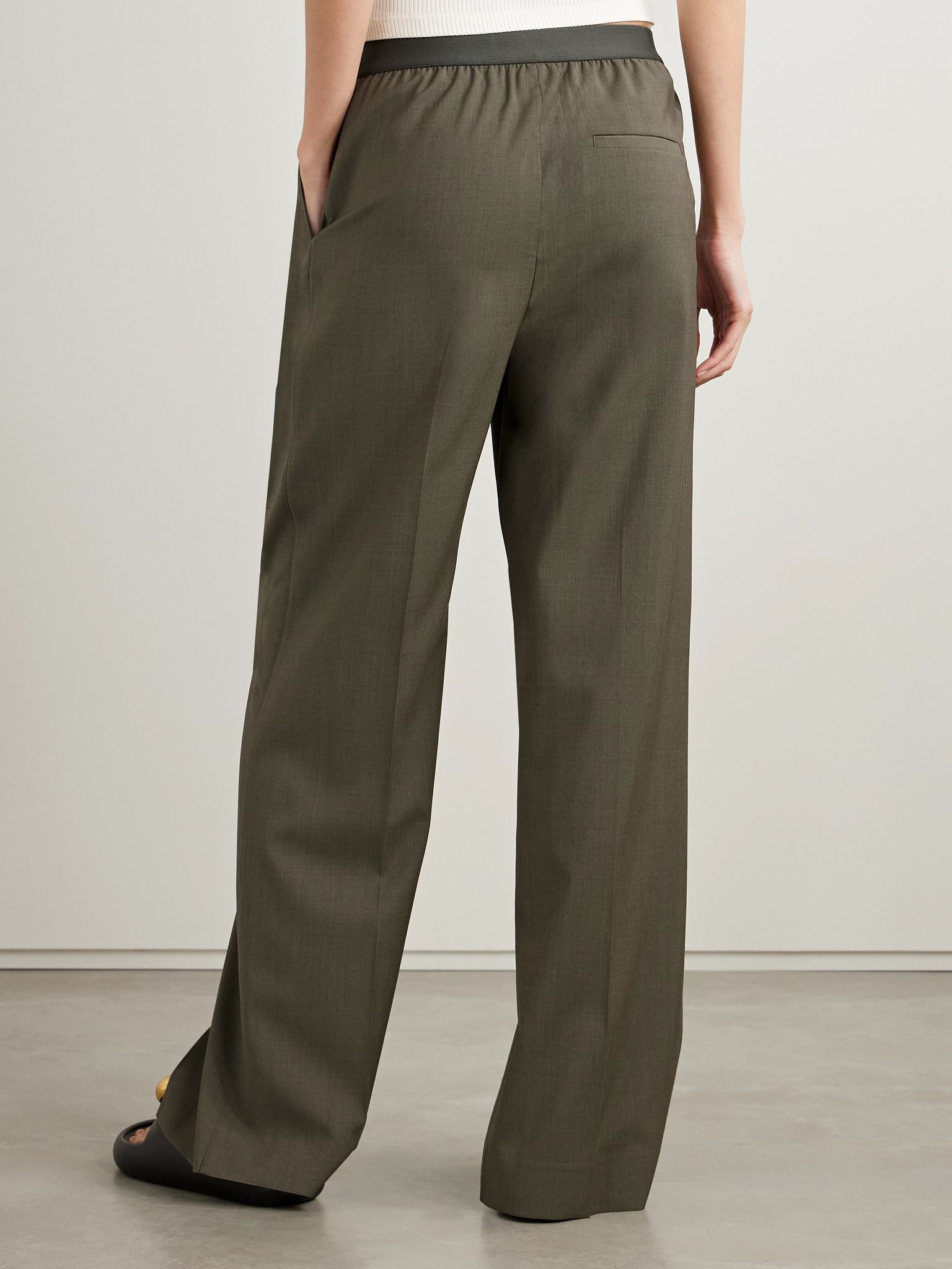 Pleated wool straight-leg pants Green - 3