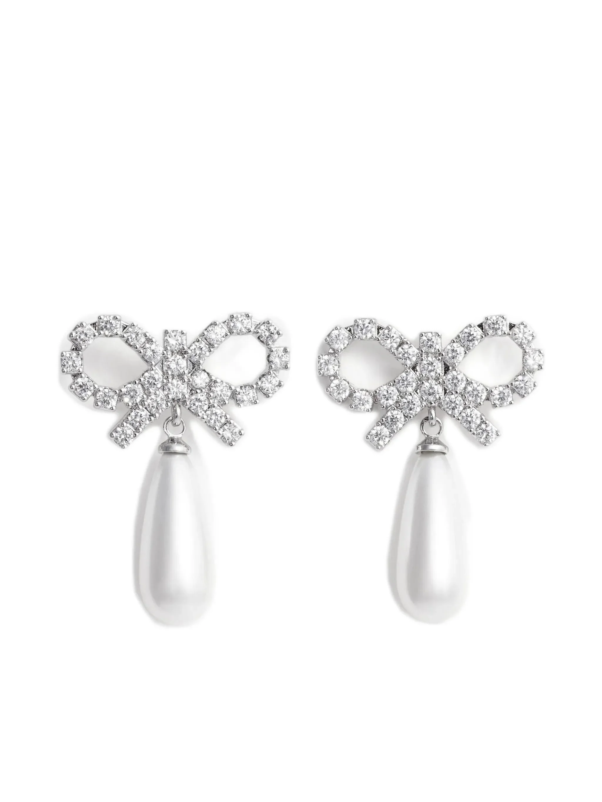 bow pearl-embellishment earrings - 1