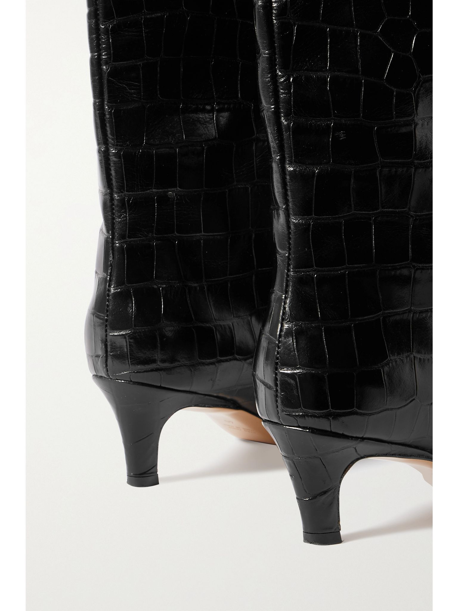 Croc-effect leather knee boots Black - 4