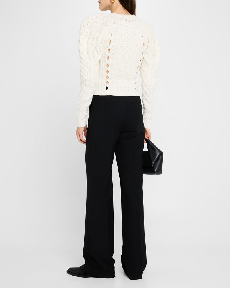 Petersburg Cashmere Cable Knit Puff-Sleeve Sweater 4