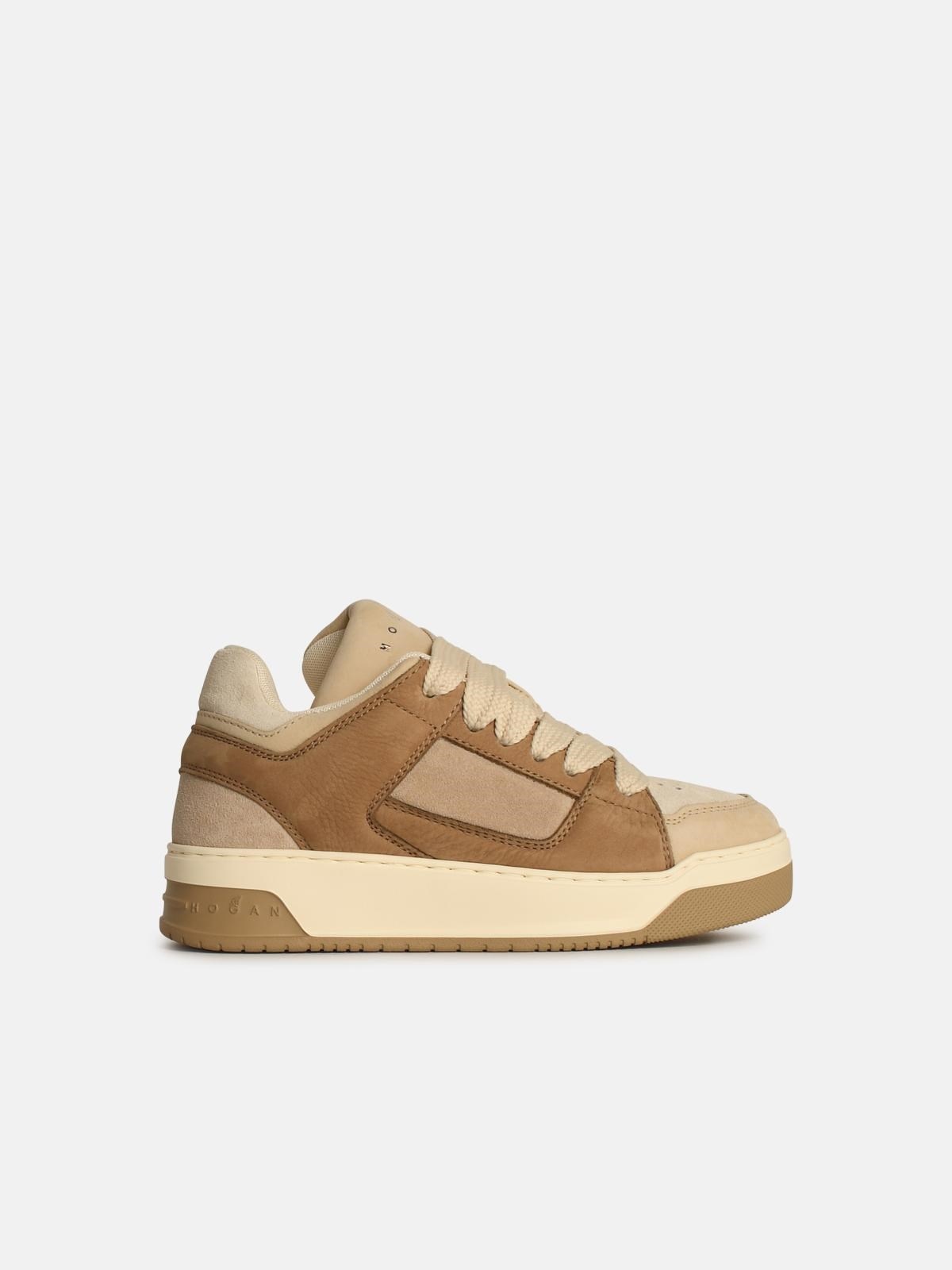 'H667' BEIGE LEATHER SNEAKERS - 1