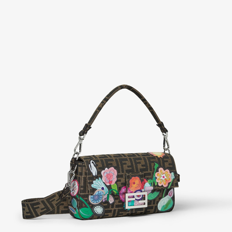 Baguette® Fantastic Fendi Future FF jacquard fabric bag with multicolor floral appliqués 4