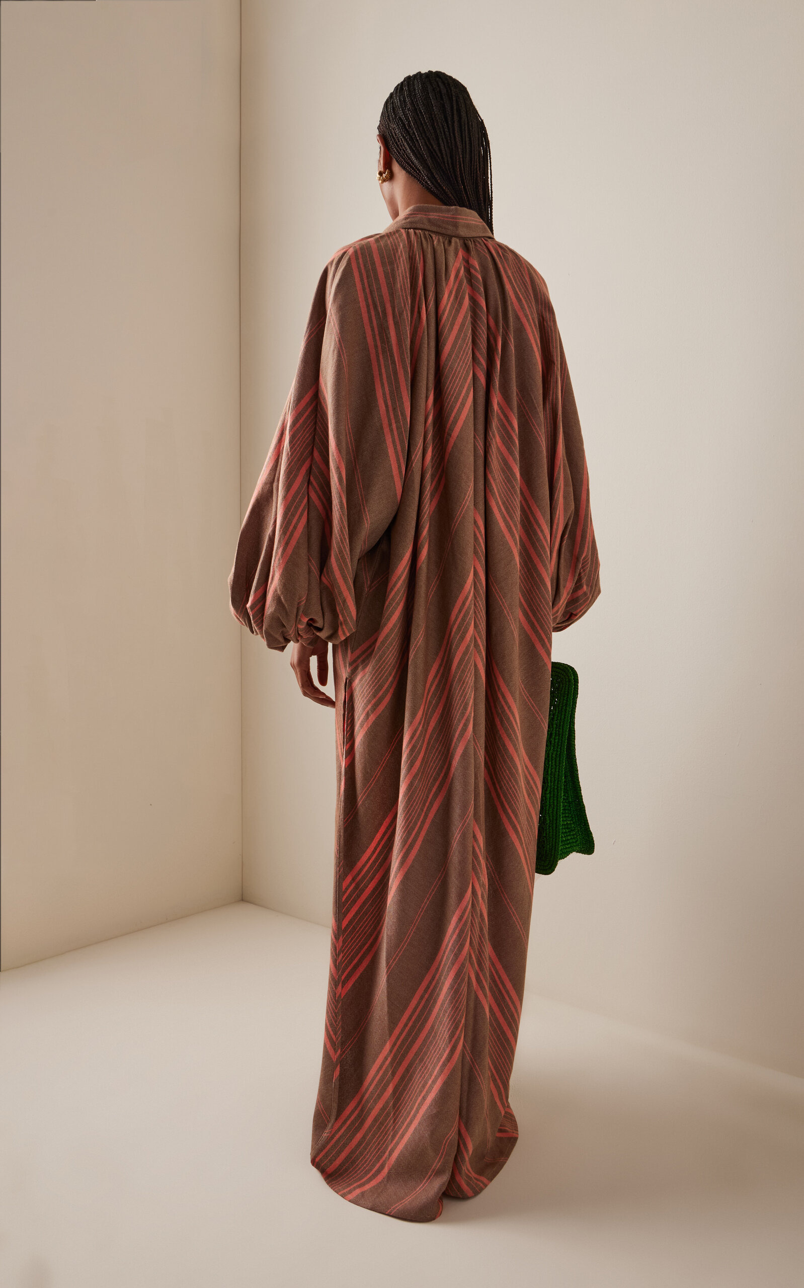 The Touareg Balloon-Sleeve Striped Cotton Dress brown - 4
