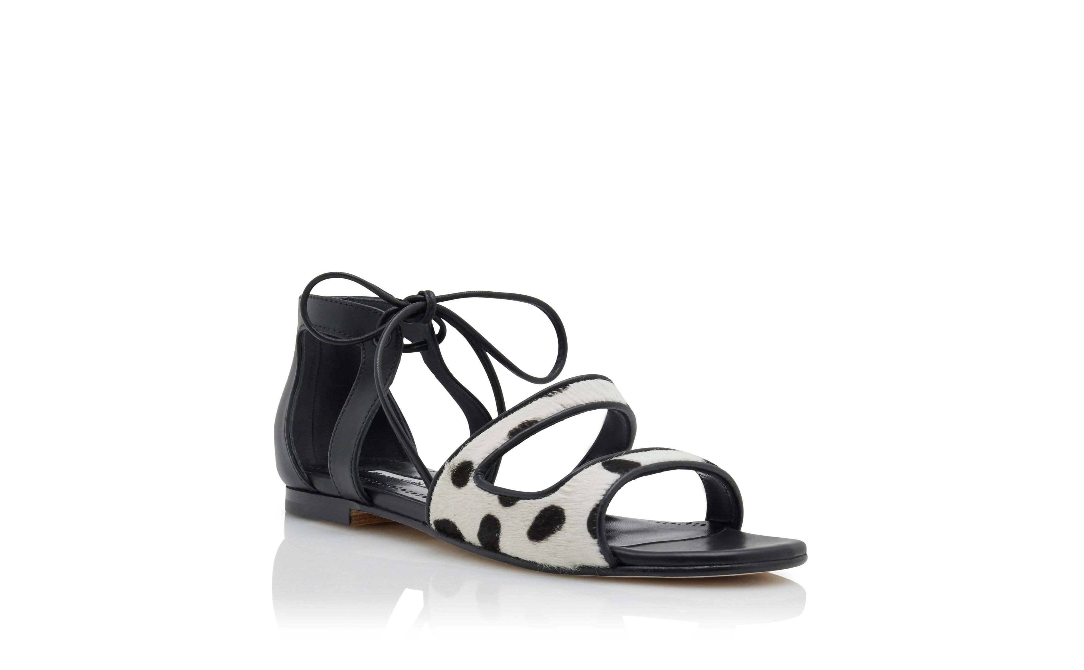 Black and White Spotted Calf Hair Sandals - 3