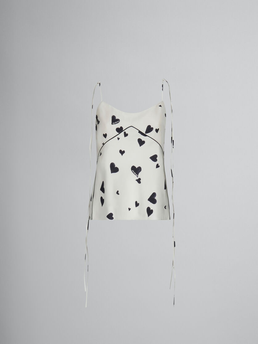 WHITE SILK CAMISOLE WITH BUNCH OF HEARTS PRINT - 1