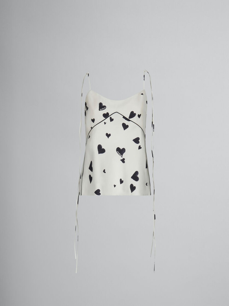 WHITE SILK CAMISOLE WITH BUNCH OF HEARTS PRINT 1