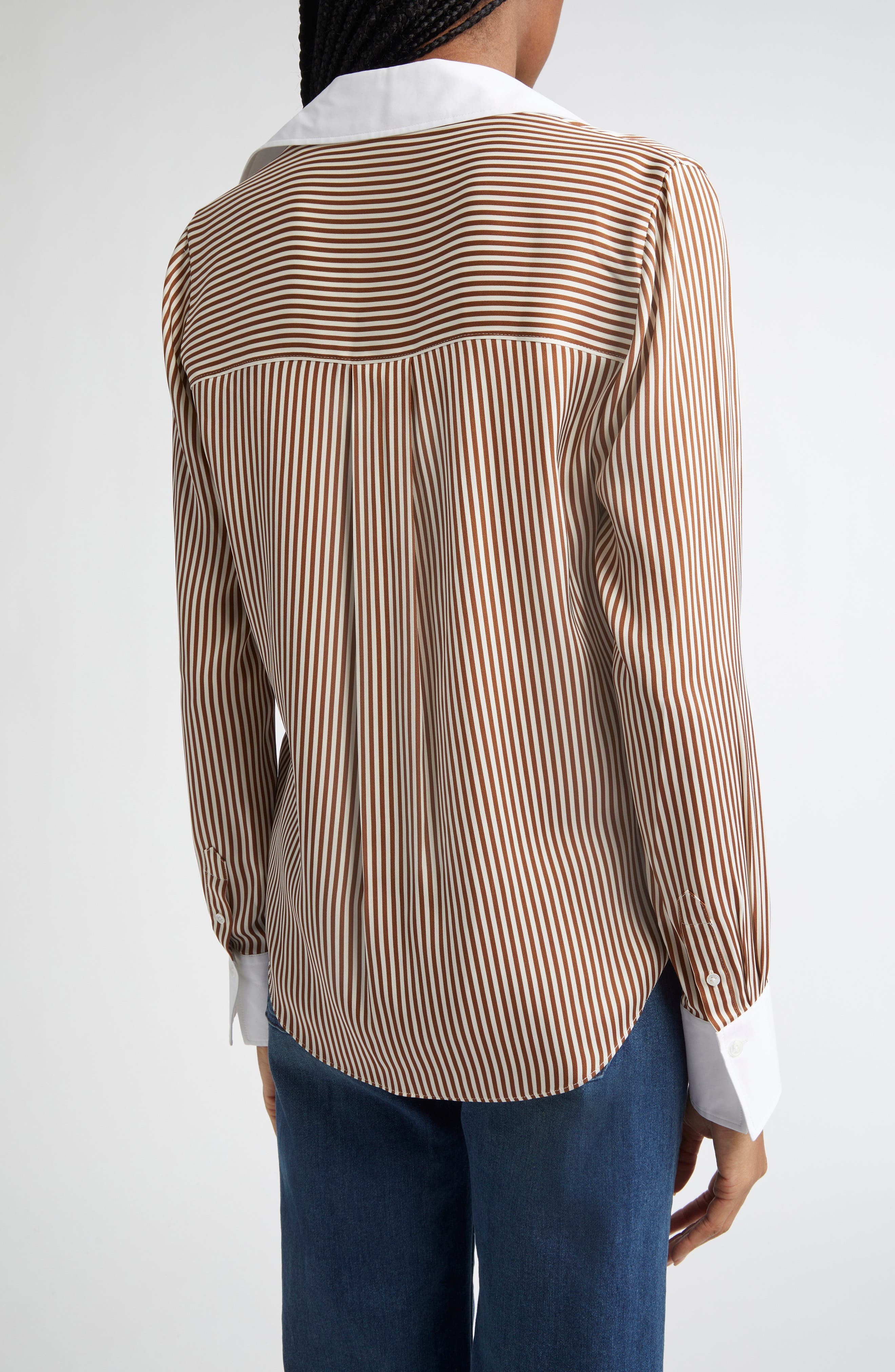 Veronica Beard Amelia Stripe Silk Blend Button-Up Shirt in Whisky Off White at Nordstrom - 2