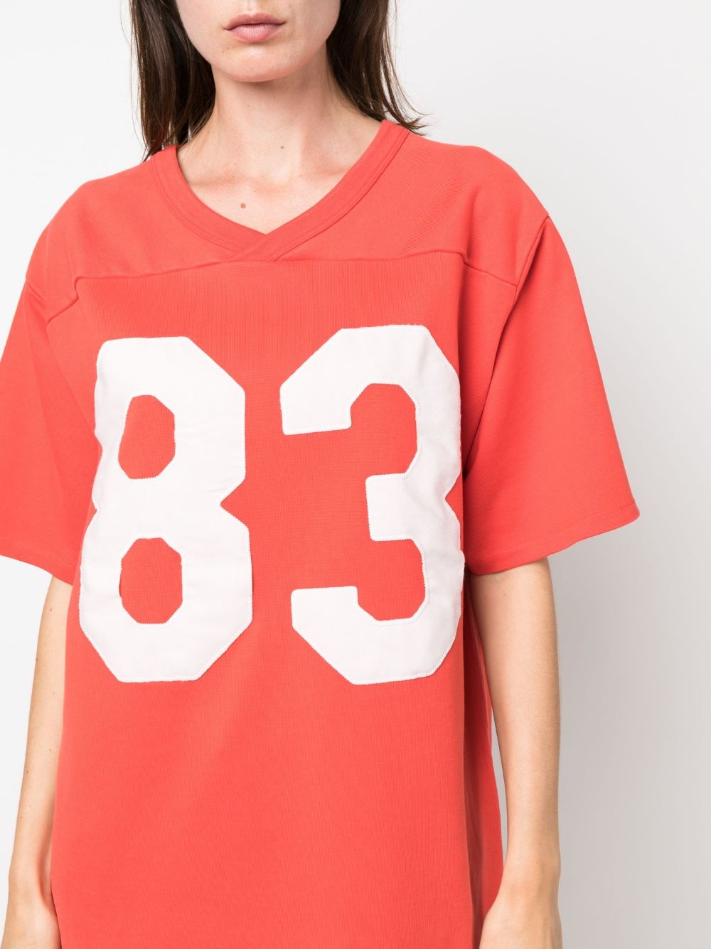 number-print V-neck cotton T-shirt - 5