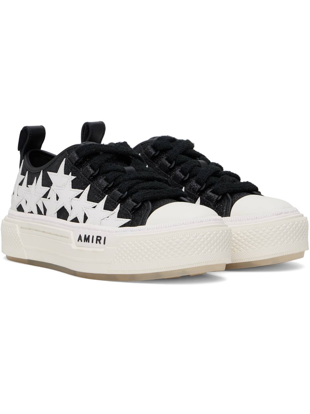 Black Glitter Stars Court Low Sneakers - 4