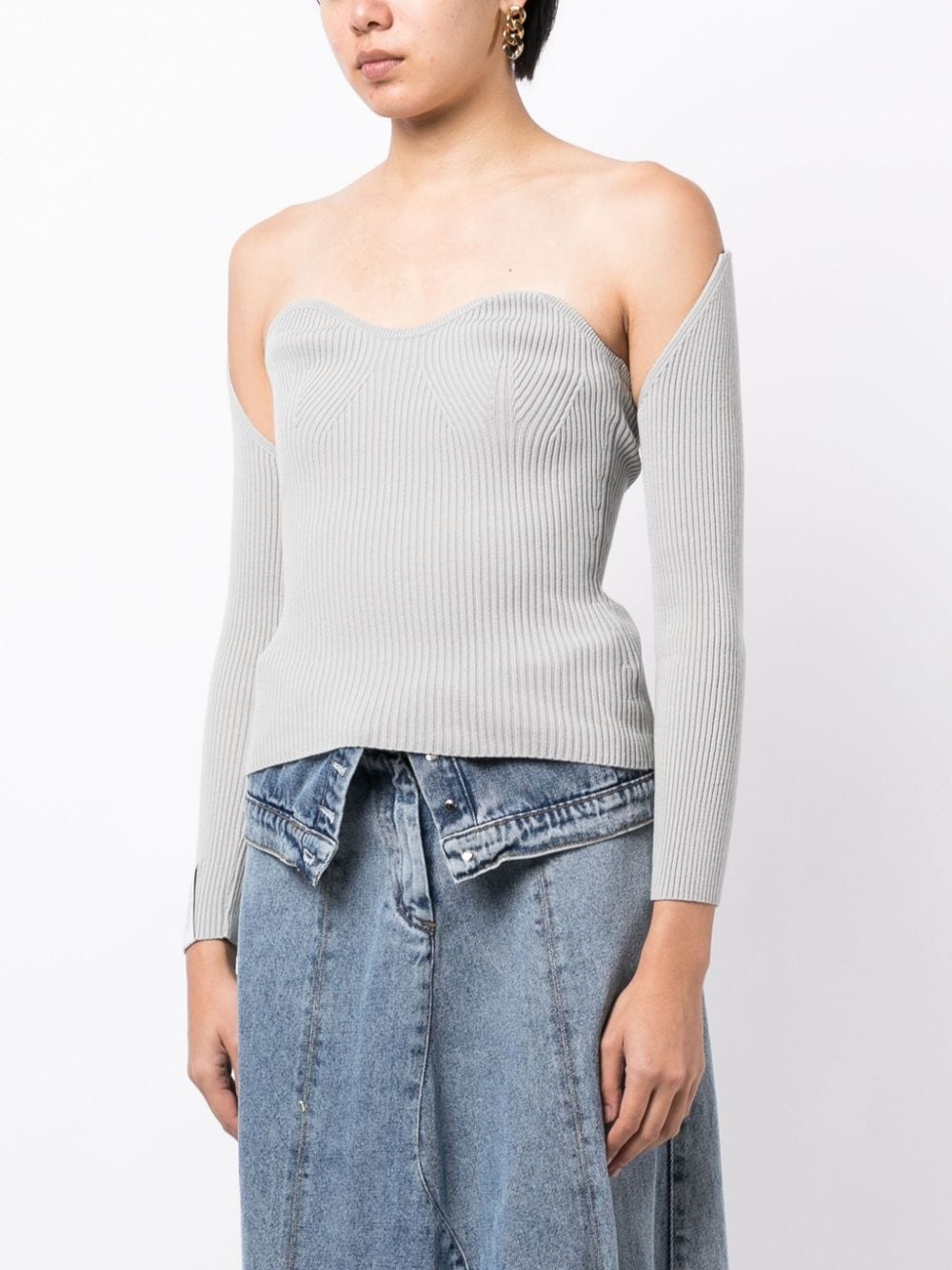 ribbed-knit bustier-style top - 3