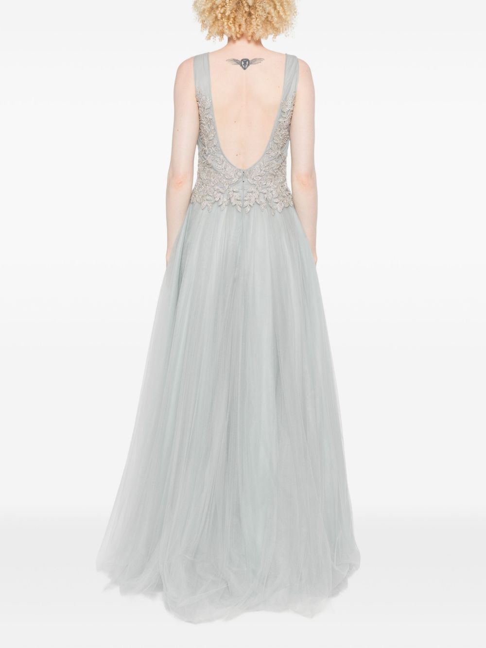 embellished V-neck tulle maxi dress - 4