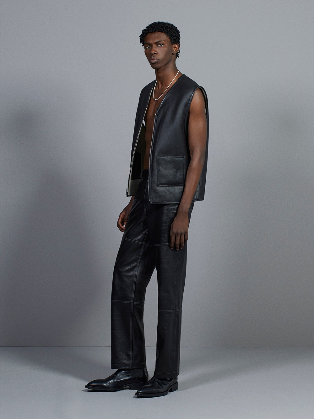 Shearling Vest in Stone Beige/Black - 2