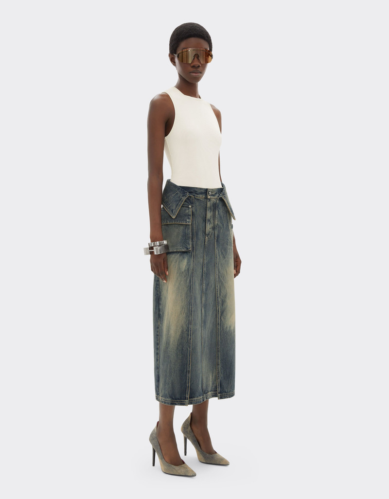 Acid-washed denim midi skirt 3