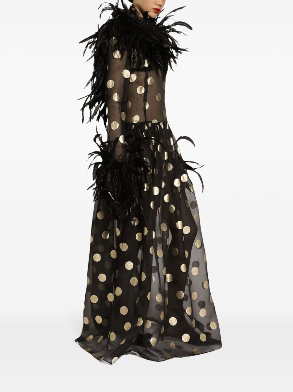 feather-trim polka-dot dress - 2