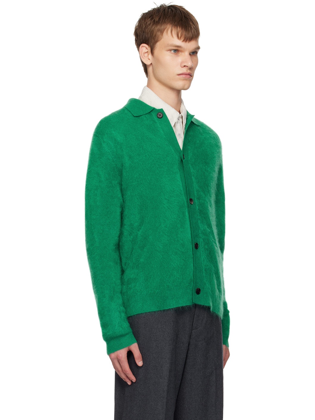 Green Spread Collar Cardigan - 2
