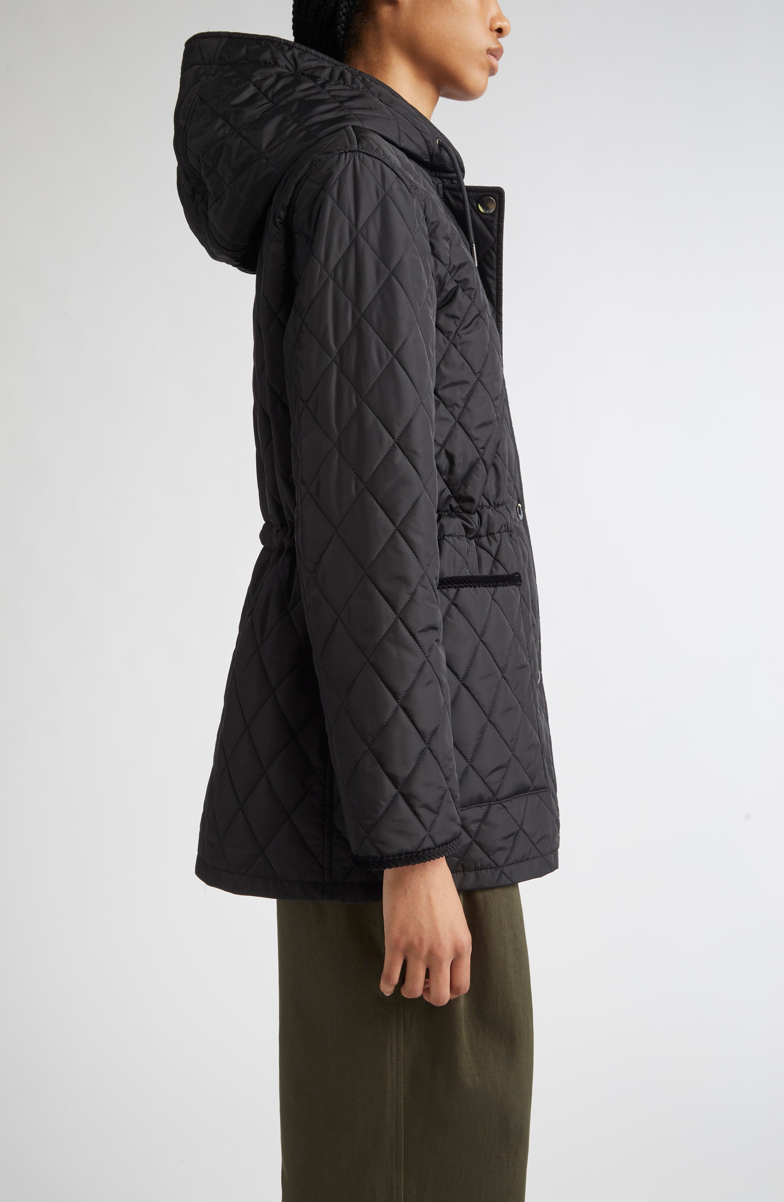 burberry Bromley Hooded Quilted Jacket in Black/Sand Ip Check at Nordstrom - 3