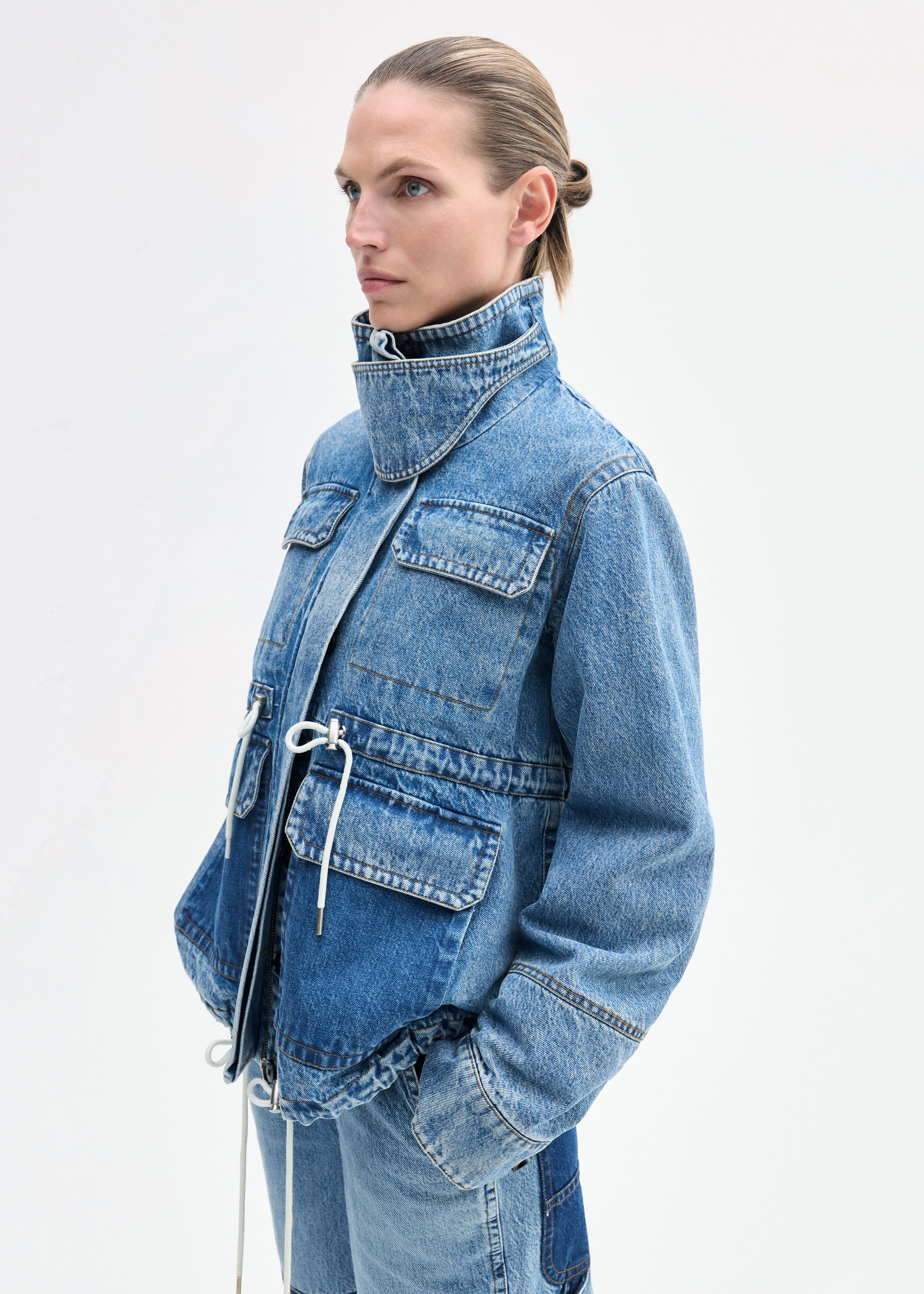 Military Jacket in Patchwork Denim - 2