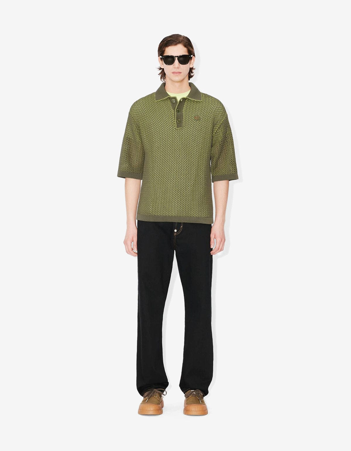 Kenzo Green Oversized Embroidered Knitted Polo Shirt - 7