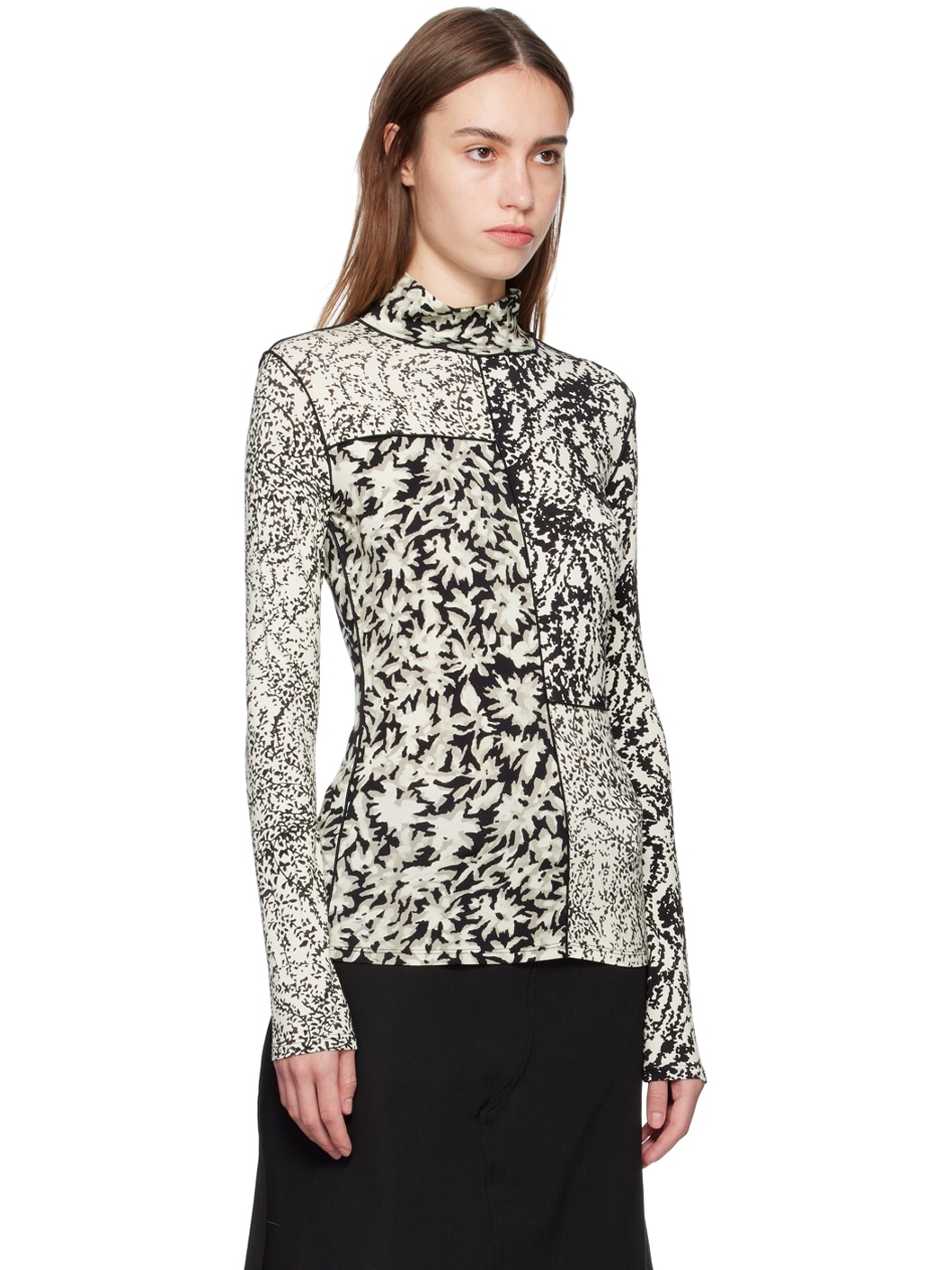 Off-White & Black Proenza Schouler White Label Mixed Floral Turtleneck - 2