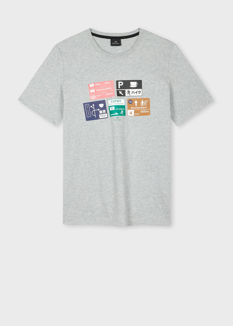 Grey Marl 'Road Signs' Print T-Shirt 1