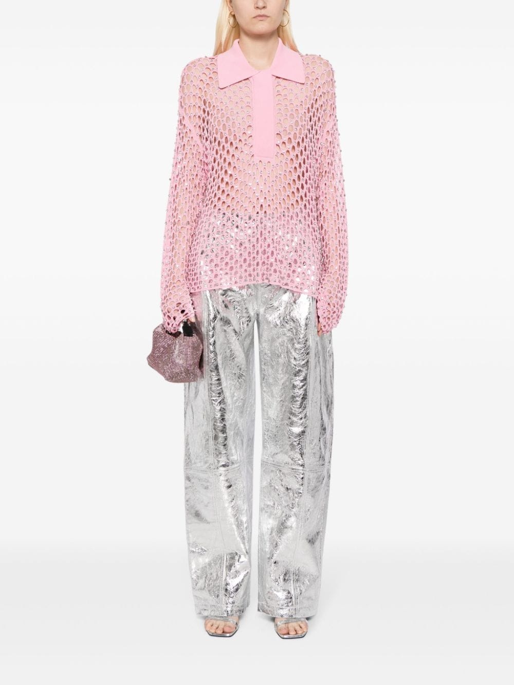 crystal-embroidered net top - 2