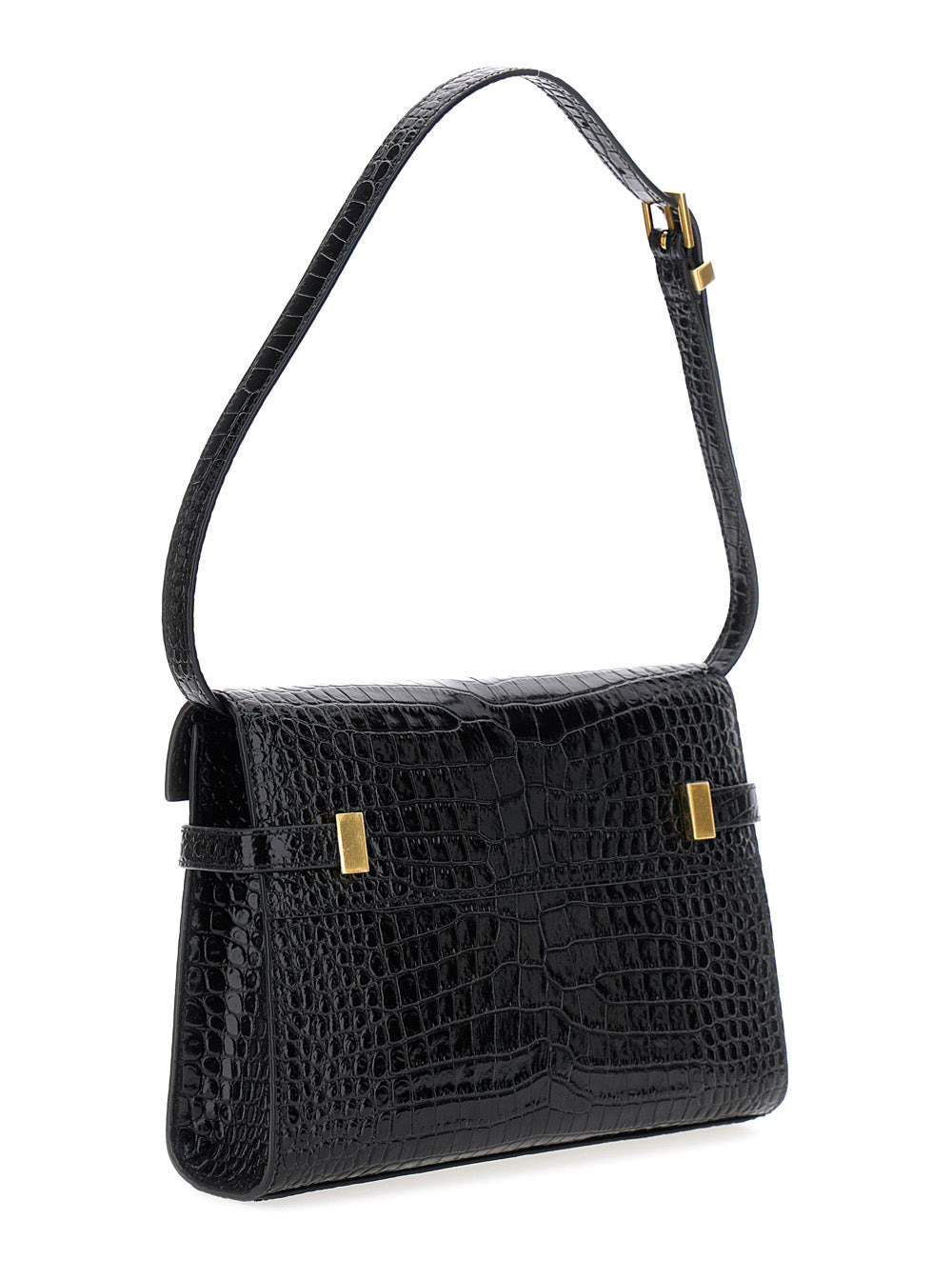 Saint Laurent Women 'Manhattan Small' Black Shoulder Bag In Shiny Croco Embossed Leather Woman - 3