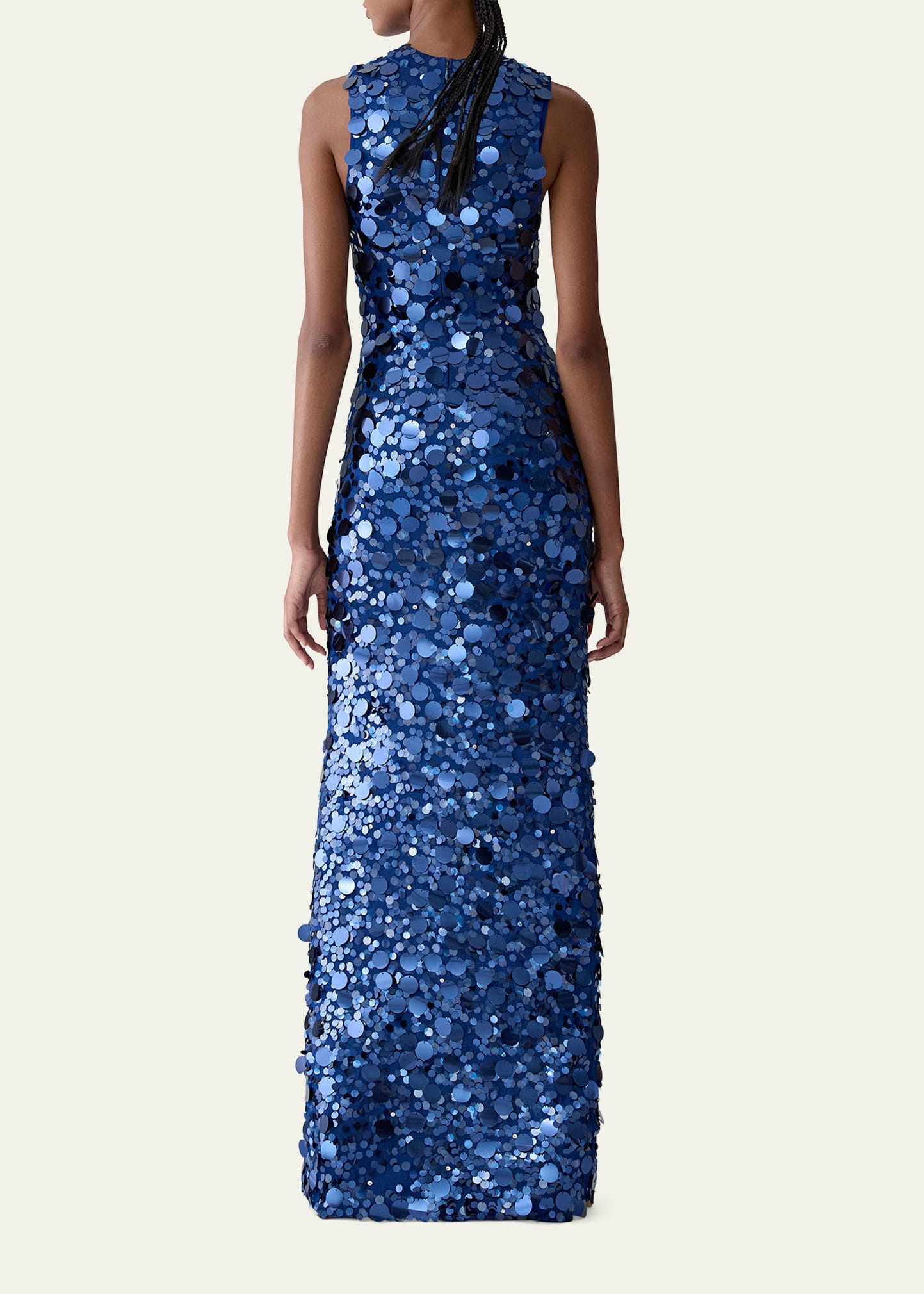 Sequined Sleeveless Mock-Neck Gown - 3