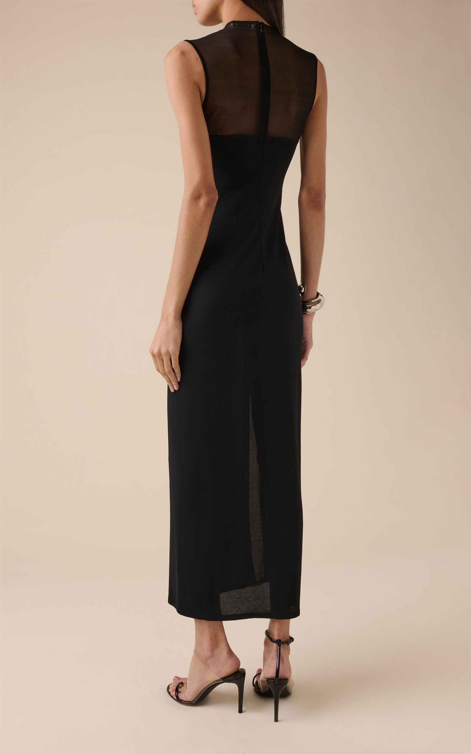 Mesh-Paneled Knit Maxi Dress black - 4